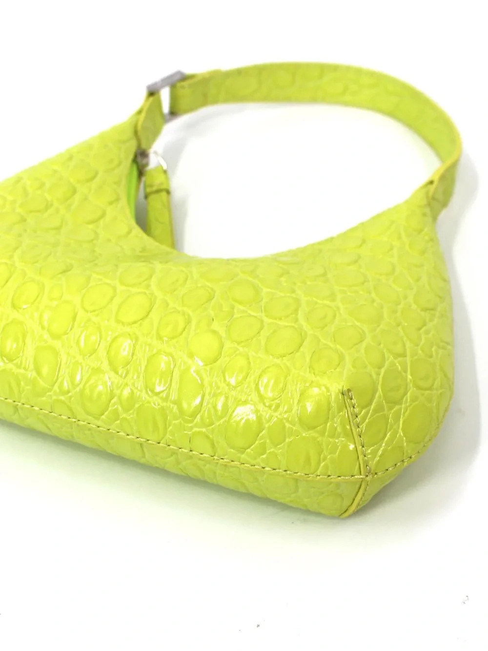 BY FAR Baby Amber Croc Embossed Leather Acid Green Shoulder Bag